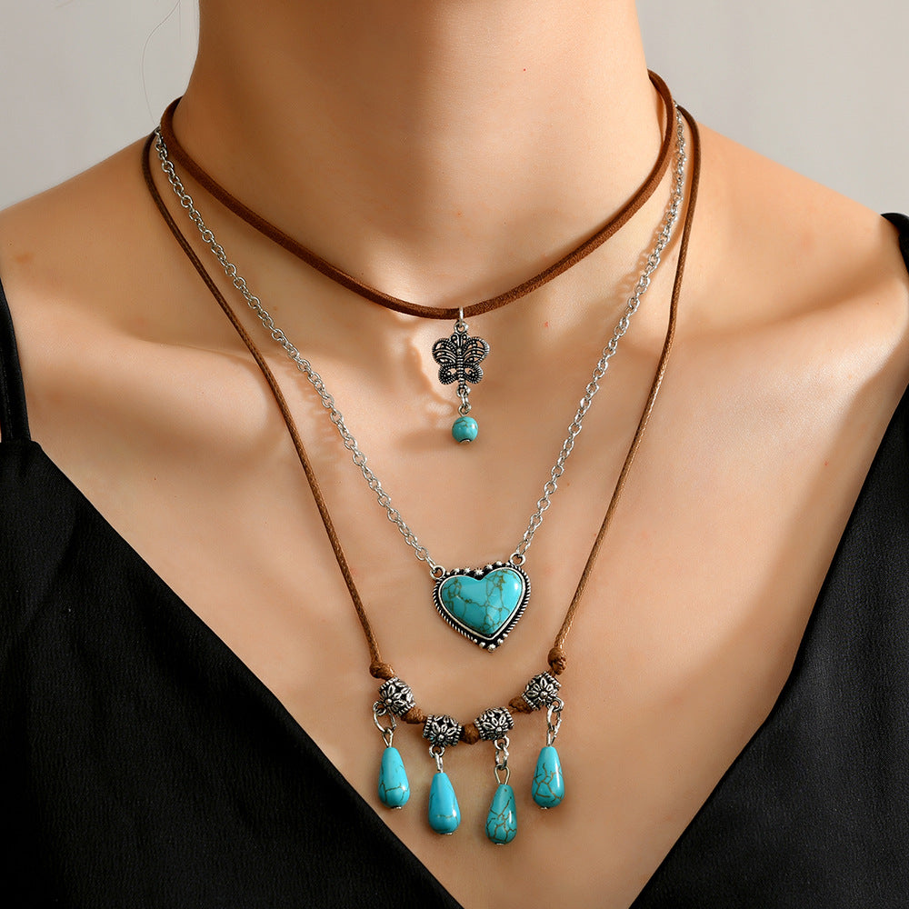 Wholesale Necklace Western Style Cactus Cattle Head Hat Turquoise Flannel Neck Chain